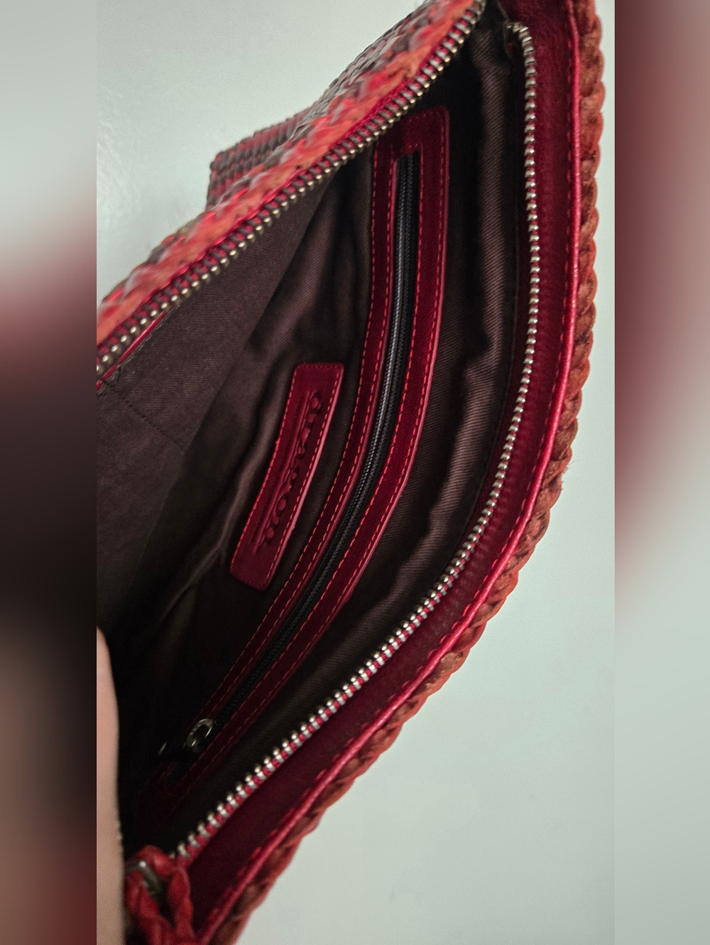 Red Leather Woven Clutch Bag - Picture 5 of 7